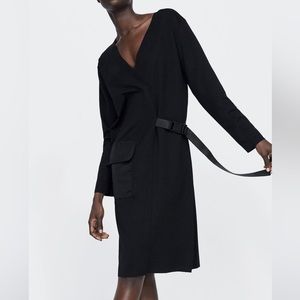 NWT ZARA SIDE BELTED BLACK MIDI DRESS SIZE S SMALL $49.90